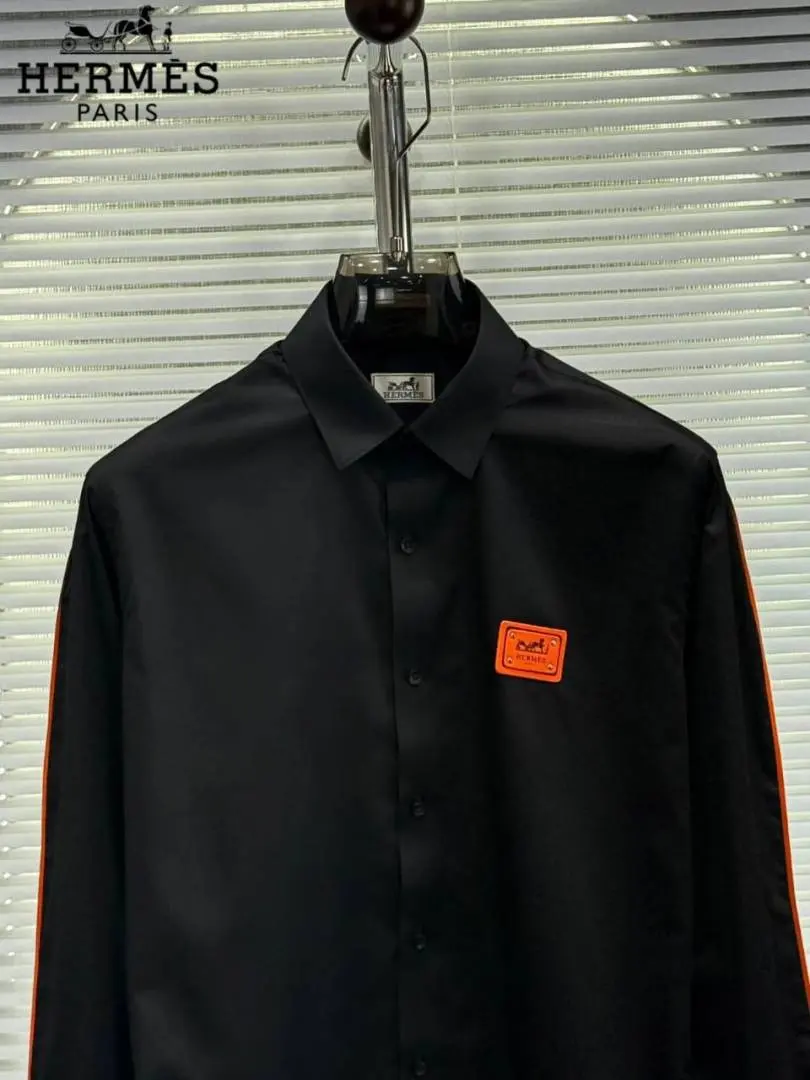 Hermes Chest Logo Box Pack Full Sleeves Shirt Black - Image 2