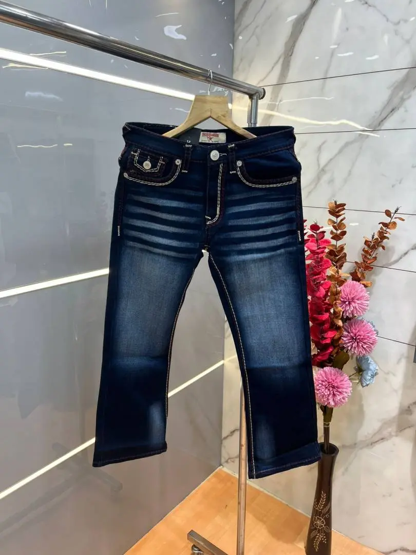 True Religion Blue shade Boot Cut Premium Imported Stretchable Lycra Fabric Denim with Back Pocket Embroidered Design 3956 - Image 5