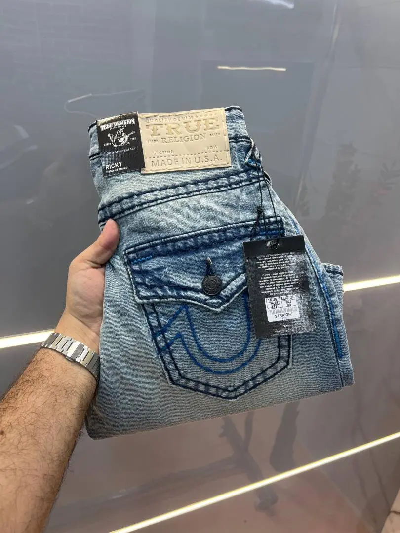 True Religio n Light Shade Premium Imported Stretchable Lycra Fabric Straight fit Denim with Back Flap pocket Design 3231 - Image 3
