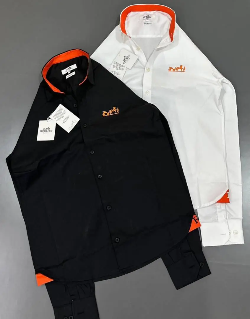Hermes Chest Logo Full Sleeves Shirt Black
