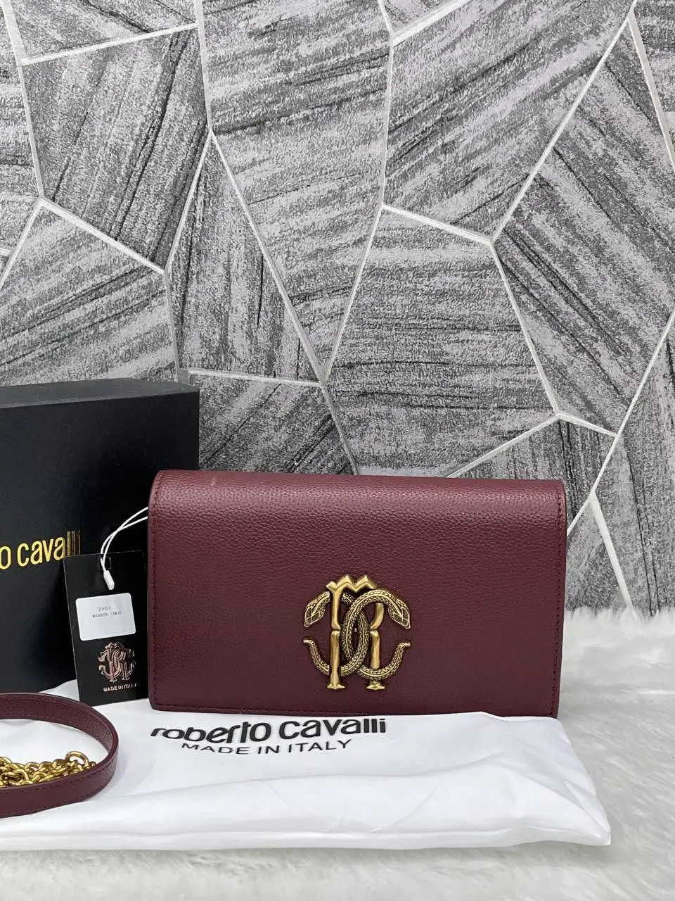 Roberto Cavalli RC Logo Wine Shoulder Sling Bag With Original Box - Image 3