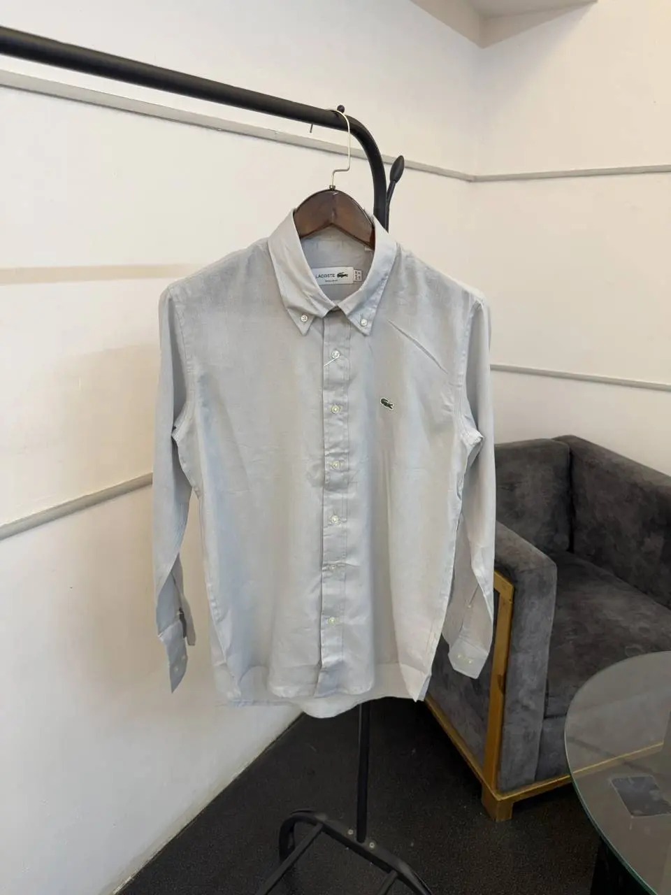 Lacoste light grey pure linen fabric imported shirt