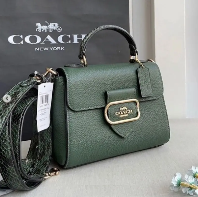 Coach Morgan Top Handle Signature Bag With OG Box & Dust Bag (Green-344) - Image 5