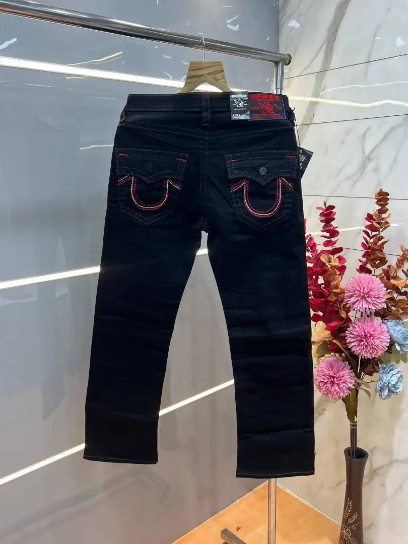 True Religion Black Straight fit Premium Imported Stretchable Lycra Fabric Denim with Back Pocket Embroidered Design 4206 - Image 4