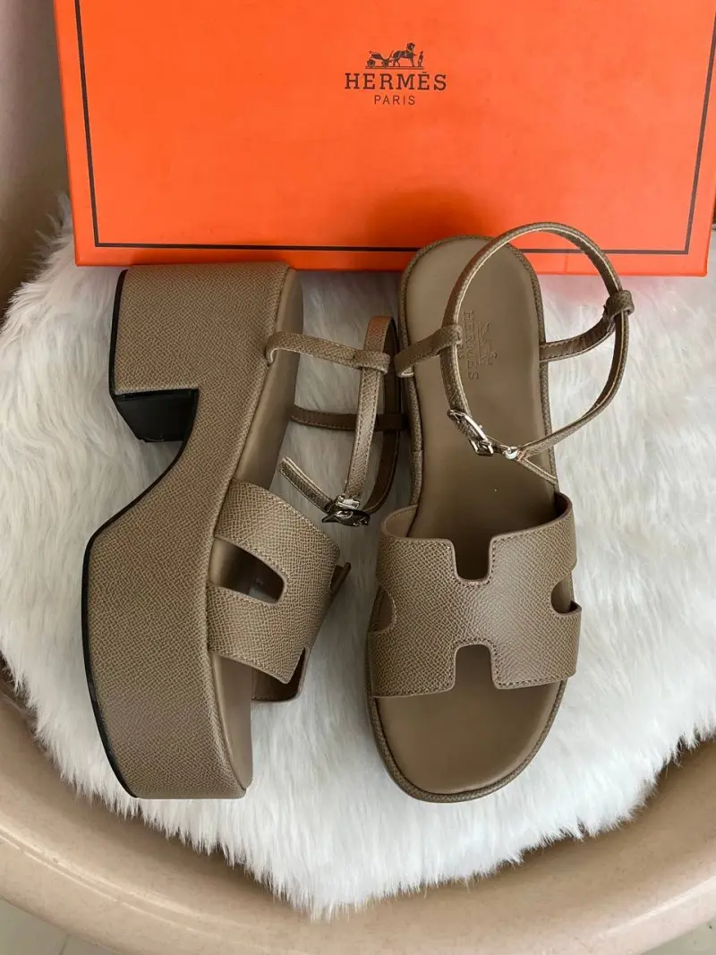 Hermes Jam 30 Dark Khakhi Platform Sandal With Original Box