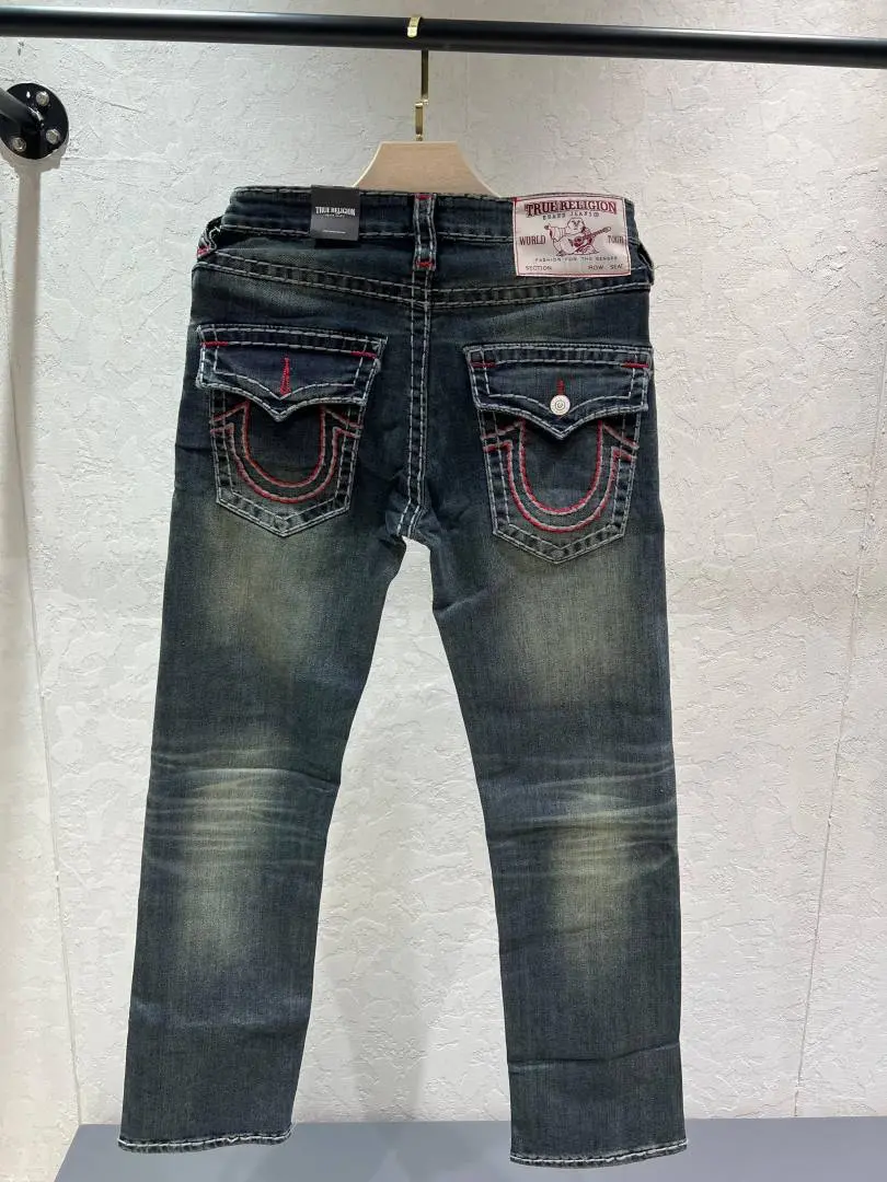 True Religion Blue Shade Straight Fit Premium Imported Fabric Denim with Back Flap pockets and Embroidered work 4535 - Image 5