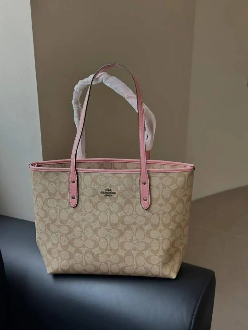 Coach Signature City Tote Bag With OG Box & Dust Bag (Beige Pink-1127) - Image 2