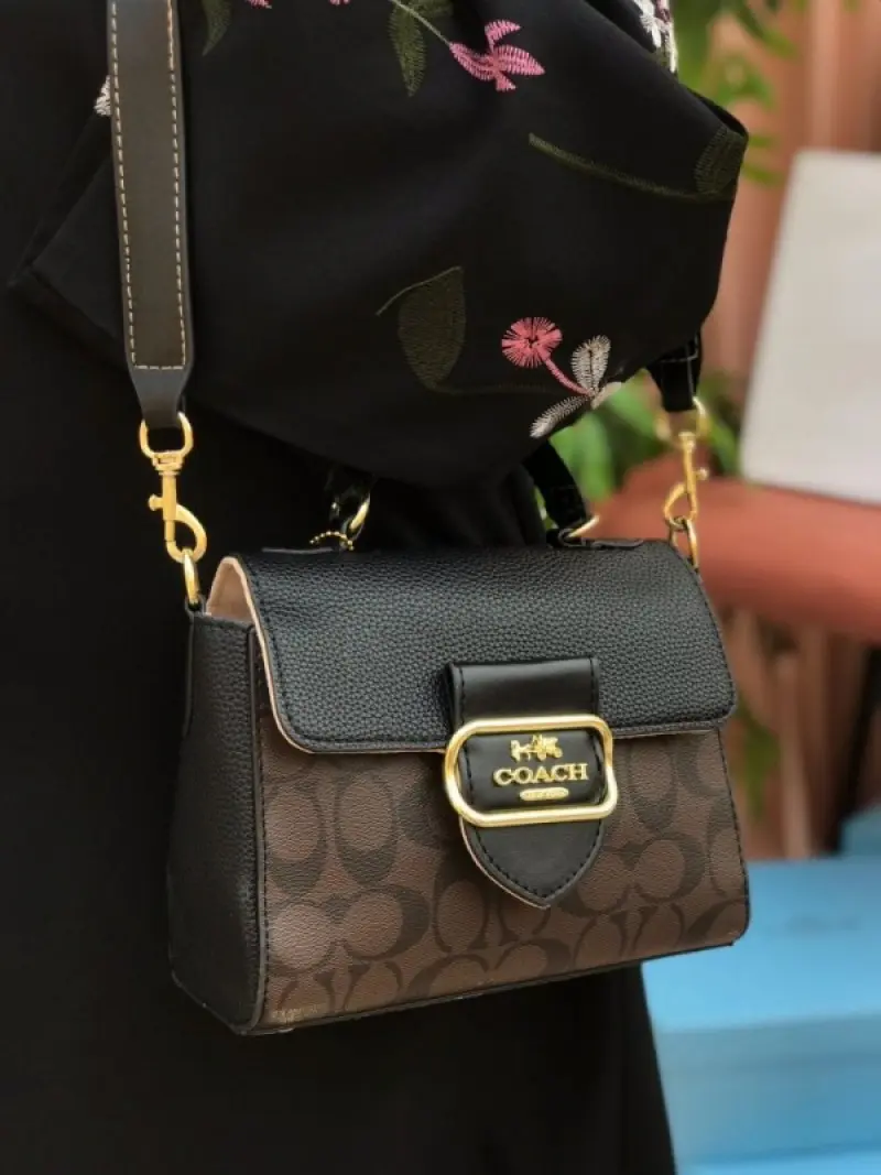 Coach Morgan Top Handle Signature Bag With OG Box & Dust Bag (Black Brown-343) - Image 4