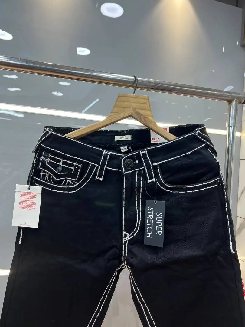 True Religion Black Straight fit Premium Imported Stretchable Lycra Fabric Denim with Back Pocket Embroidered Design 4225 - Image 5