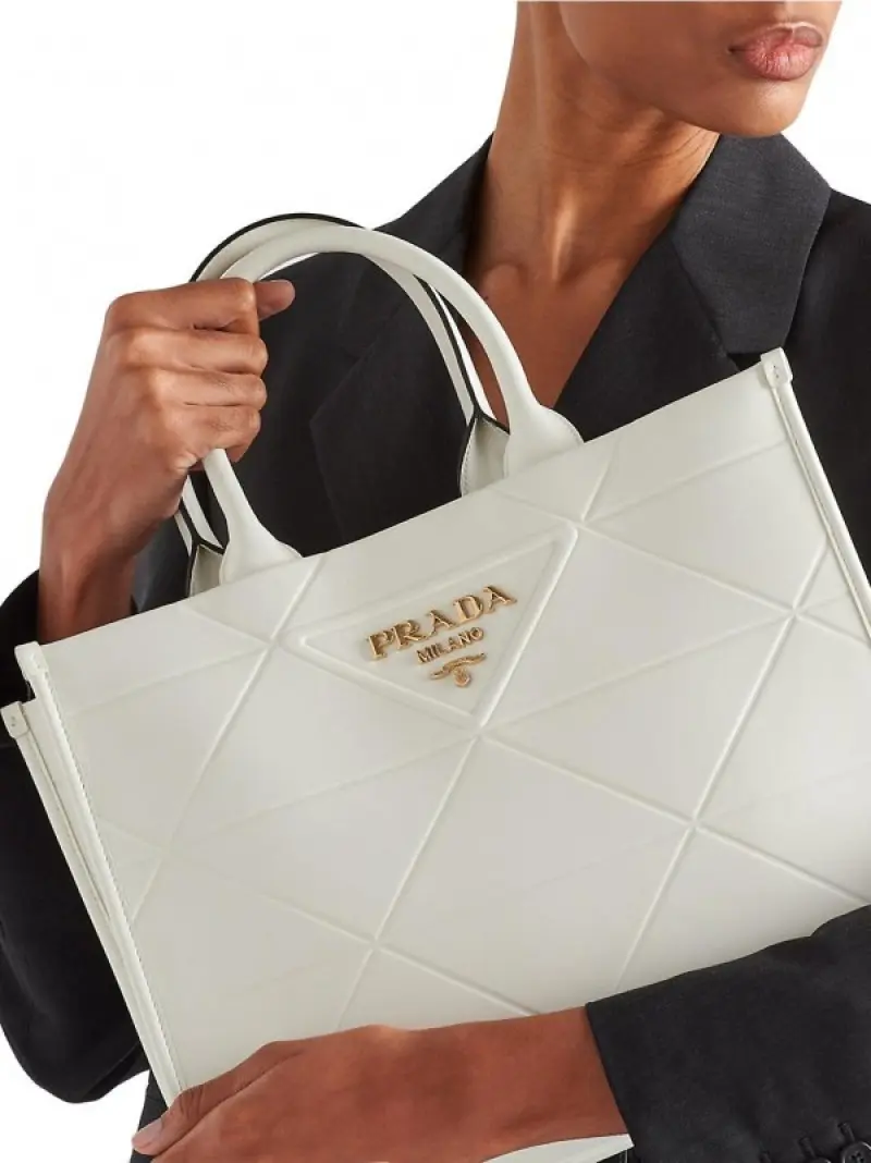 Prada Leather Symbole Tote Bag With OG Box & Dust Bag (White-891) - Image 2