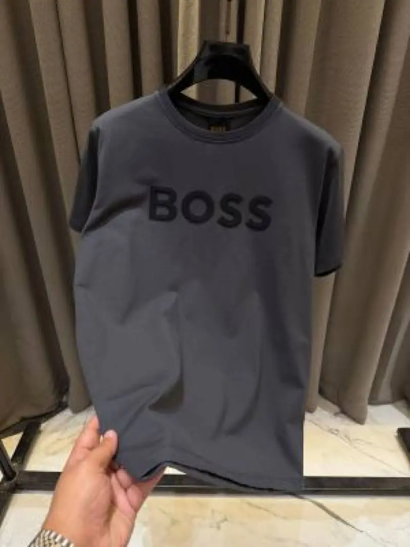 Boss Middle Brand Logo Round Neck T-shirt Stone Grey - Image 3