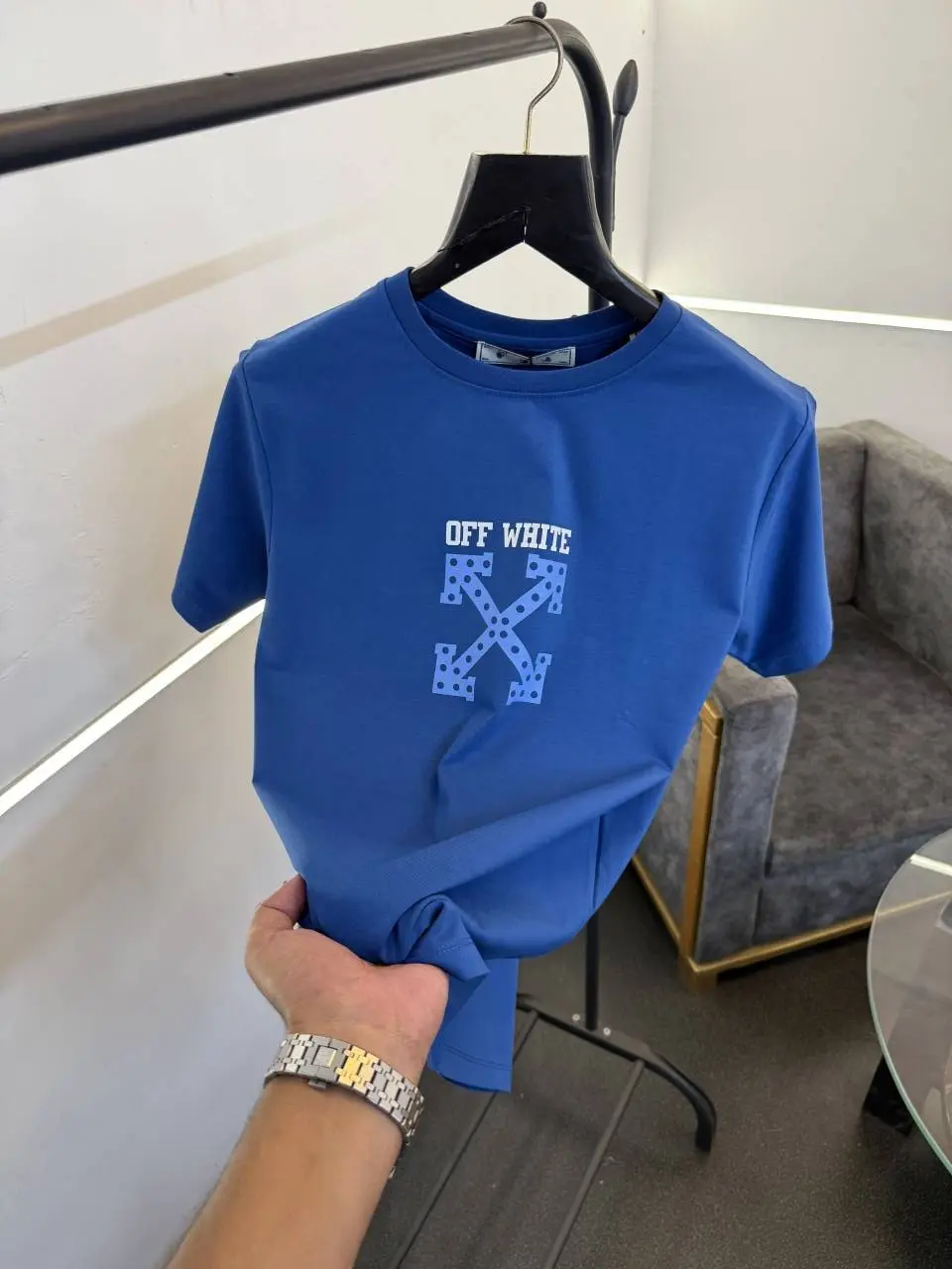 Of white Imported round neck tshirt with front and back print Blue - Image 2