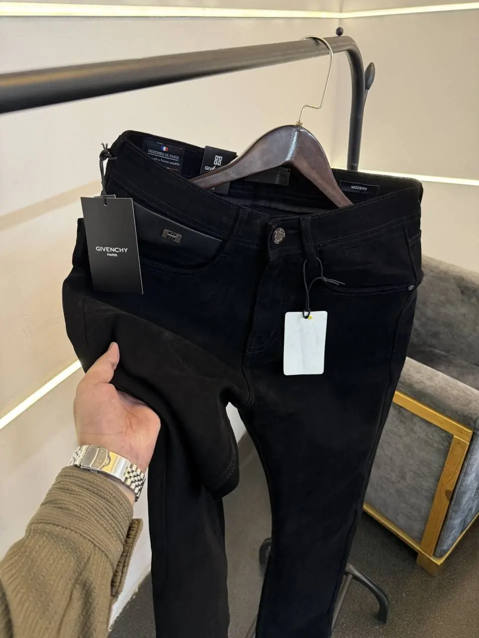 Givench y Jet black imported denim with brand buttons and pockets - Image 2