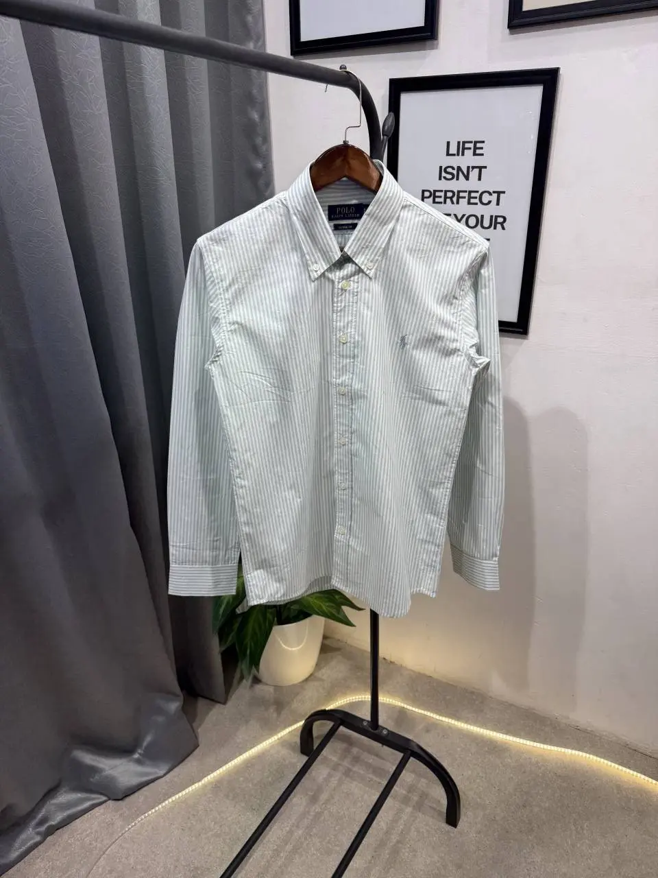 Ralph lauren mint green imported lining shirt with embroidery logo and brand button