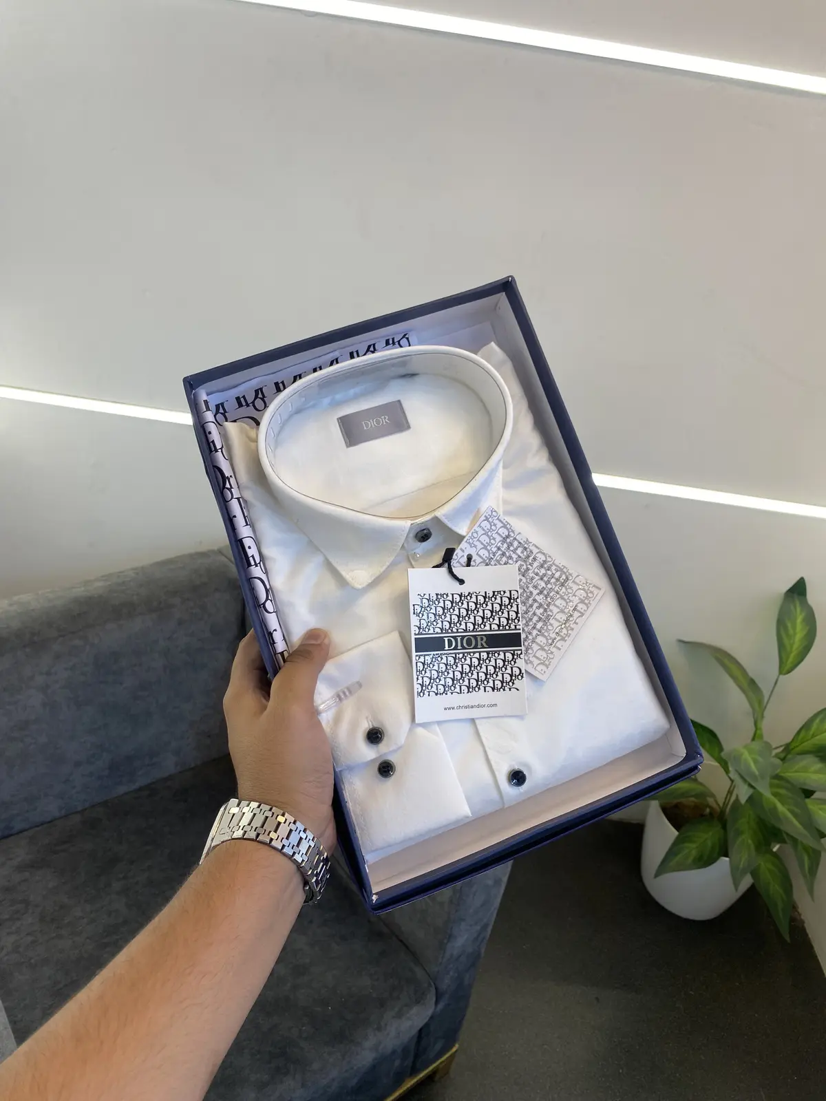 Christian diyor laser cut monogram print imported shirt with proper box packing white - Image 3