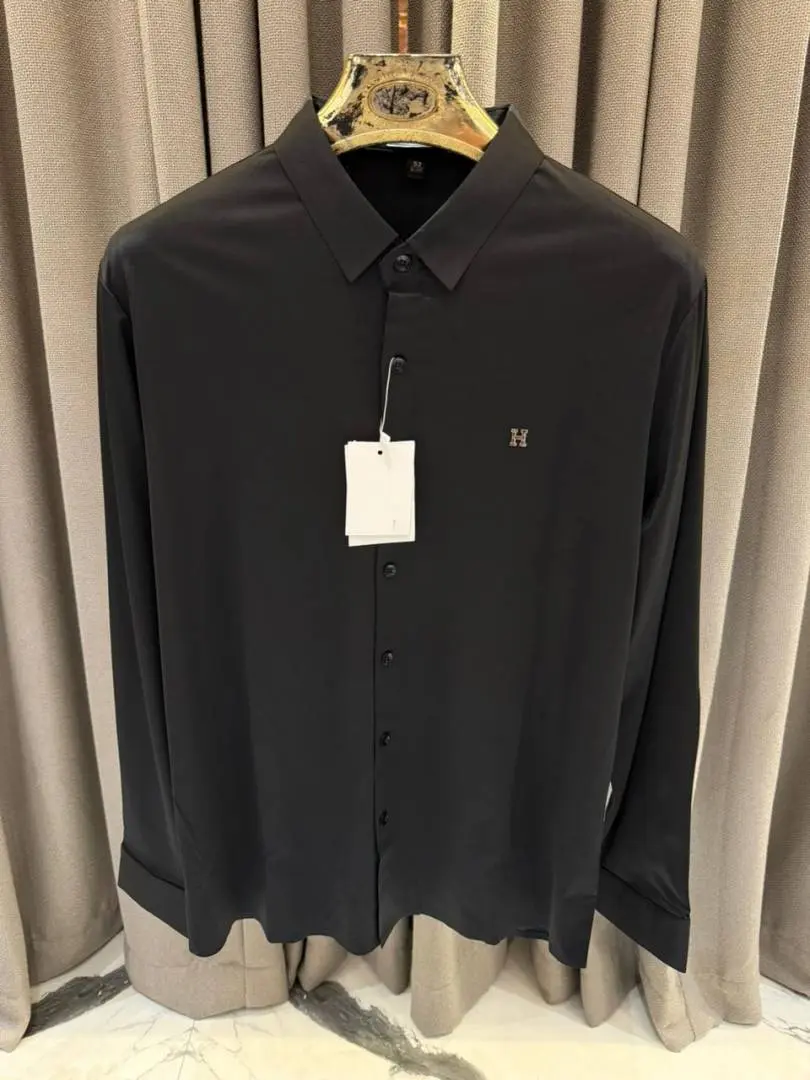 Hermes Chest Logo Japanese Lycra Full Sleeves Shirt Black - Image 2
