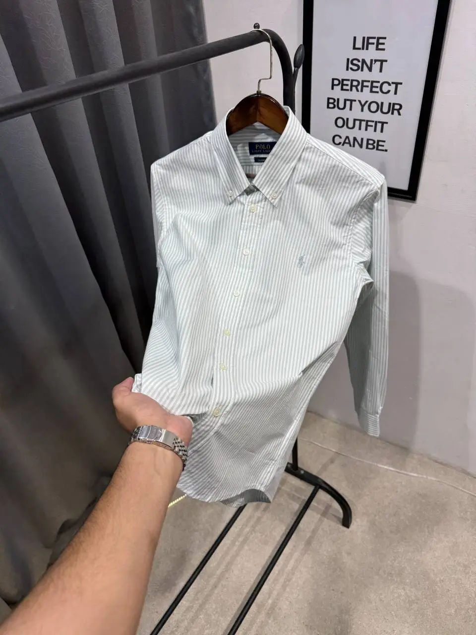 Ralph lauren mint green imported lining shirt with embroidery logo and brand button - Image 2