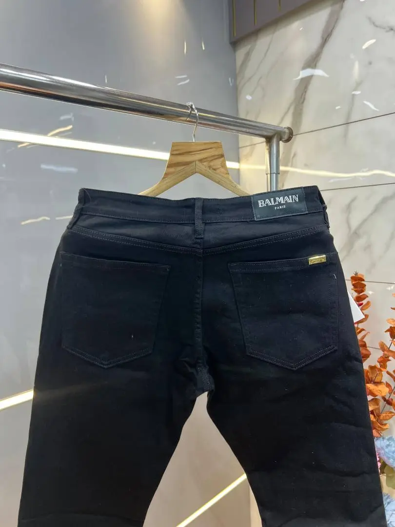 Balmain Black Boot Cut Premium Imported Stretchable Lycra Fabric Denim wit metal Logo Design 3945 - Image 3