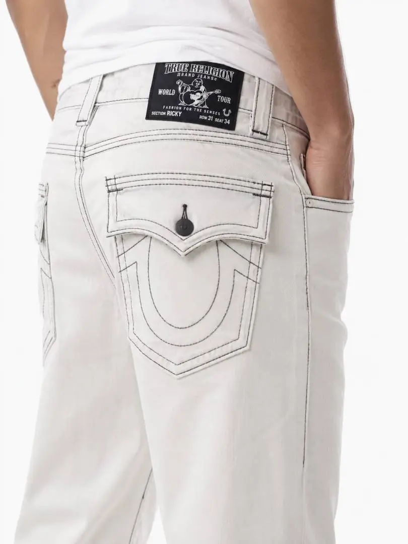 True Religion White Straight fit Premium Imported Stretchable Lycra Fabric Denim with Back Pocket Embroidered Design 4173