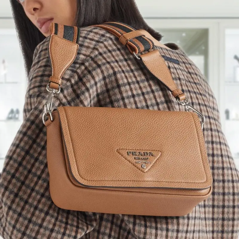 Prada Flou Shoulder Bag With OG Box & Dust Bag (Tan-779) - Image 2