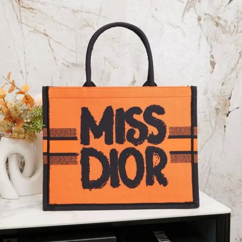 Miss Dioor Graffiti Book Large Tote With OG Box & Dust Bag & Scarf (Orange - 1031)
