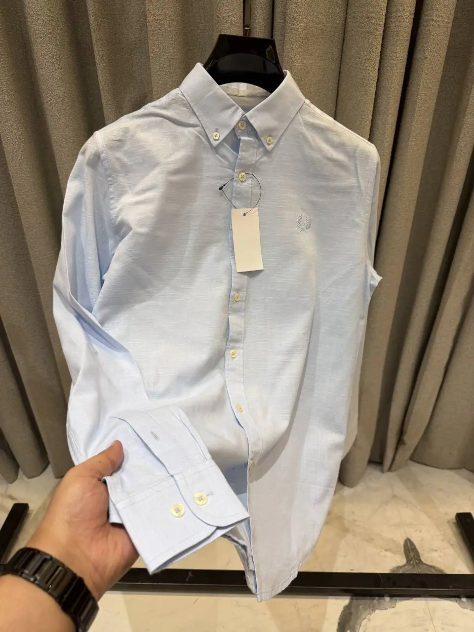 Fred Perry Sky Blue Premium Linen Shirt - Image 2