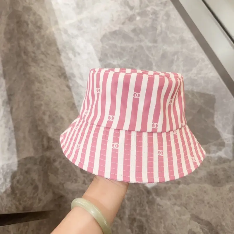 Chanel Pink White Stripes Premium Bucket Hat (With Safety Box)