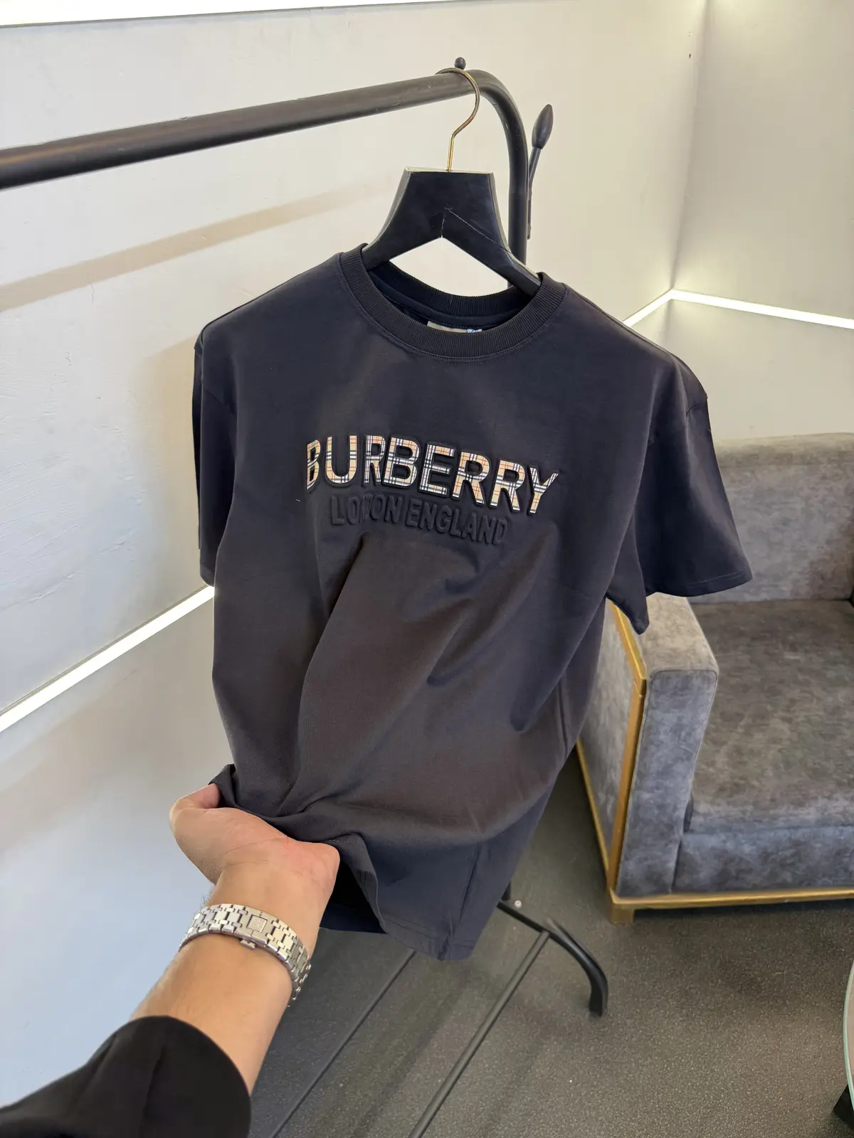 Burberry grey oversize puff print imported round neck tshirt sale - Image 2