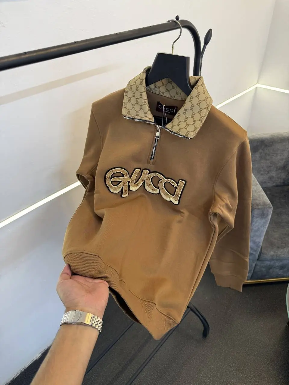 Gucci imported half zip imported sweatshirt brown - Image 2