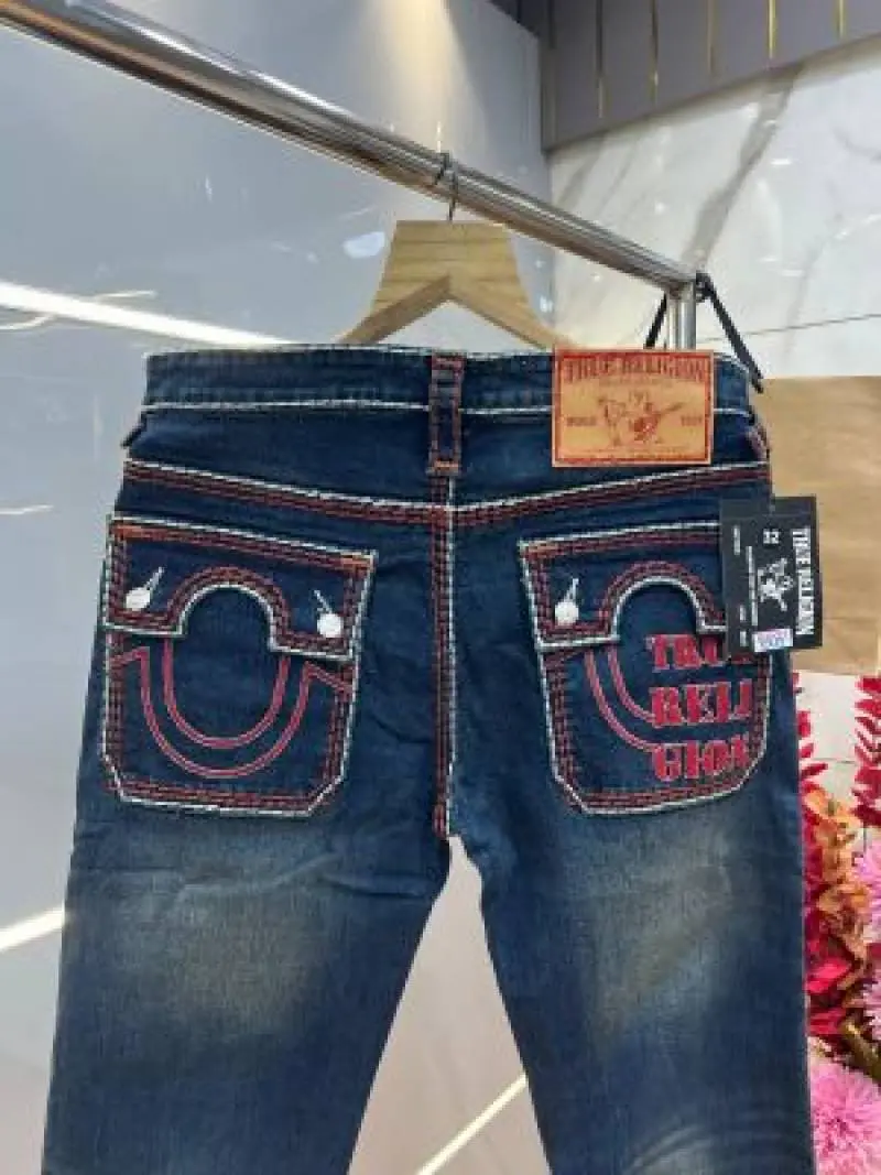 True Religion Dark shade Boot Cut Premium Imported Stretchable Lycra Fabric Denim with Back Pocket Embroidered Design 4108 - Image 3
