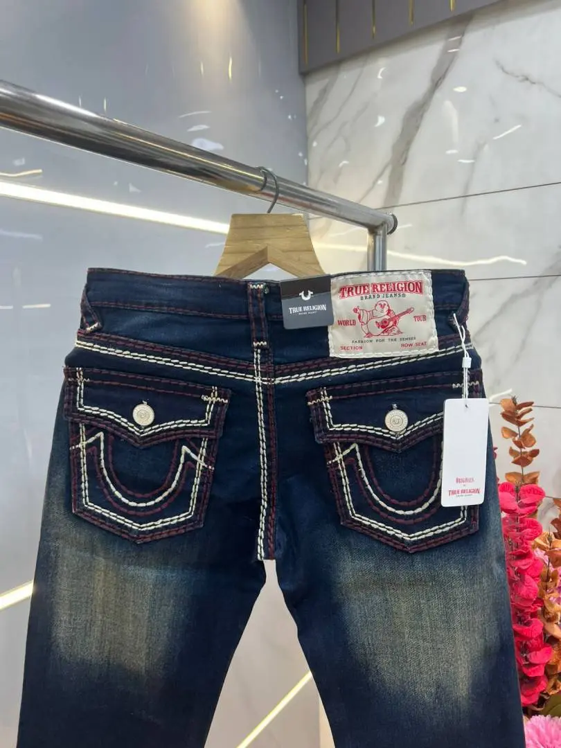 True Religion Green shade Boot Cut Premium Imported Stretchable Lycra Fabric Denim with Back Pocket Embroidered Design 3957 - Image 2