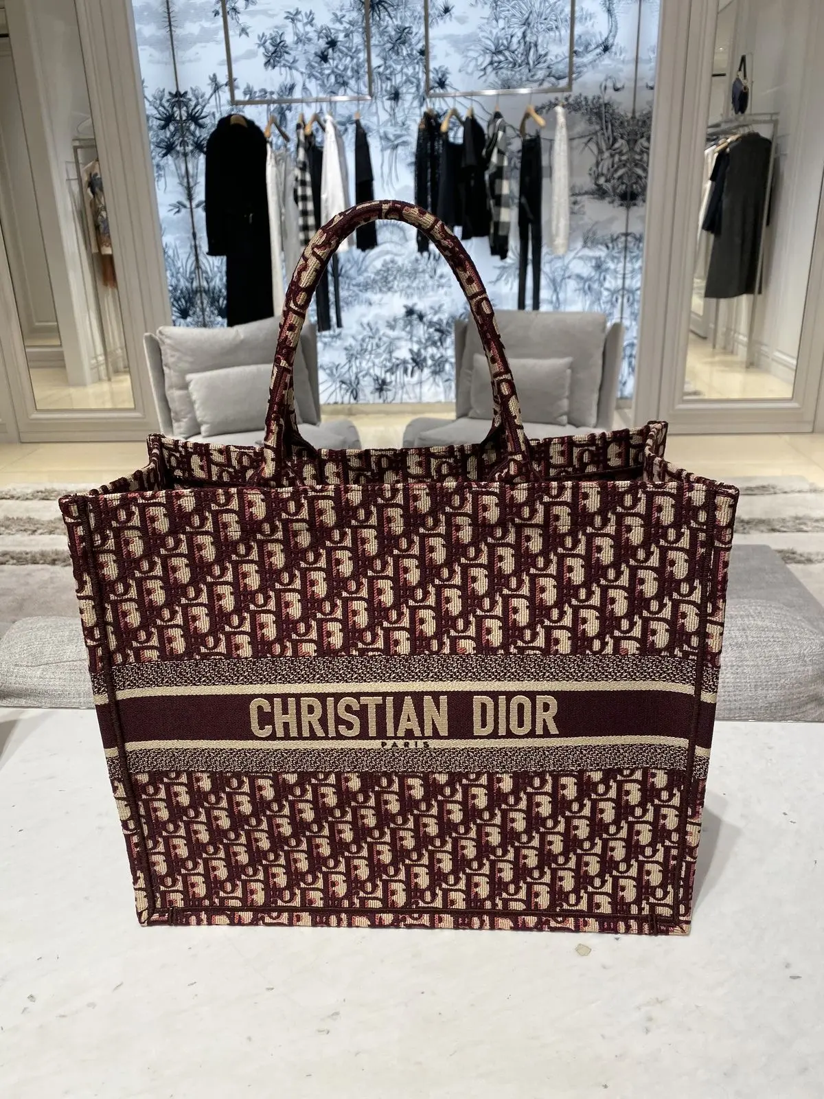 Dior Book Tote Fix Price Large Size Wine Monogram With OriginalBox DustCover & Ribbon - Image 2