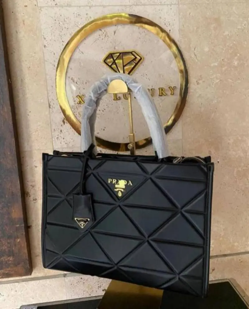 Prada Leather Symbole Large Tote Bag With Dust Bag (Black-403) - Image 3