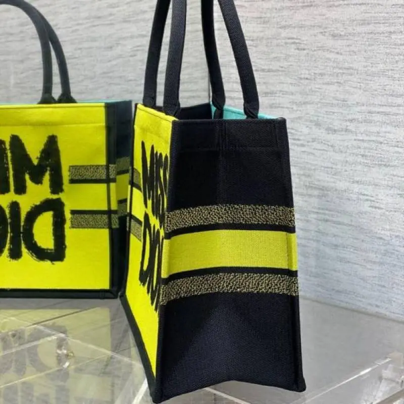 Miss Dioor Graffiti Book Large Tote With OG Box & Dust Bag & Scarf (Yellow Green - 1030) - Image 2