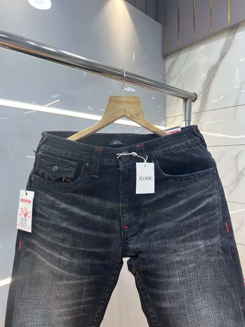 True Religion Dark Shade Straight Fit Premium Imported Fabric Denim with Back Flap pockets and Embroidered work 4210 - Image 5