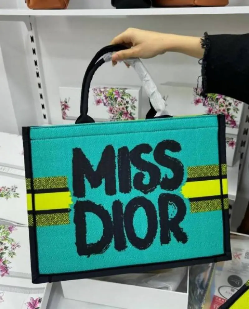 Miss Dioor Graffiti Book Large Tote With OG Box & Dust Bag & Scarf (Yellow Green - 1030) - Image 6