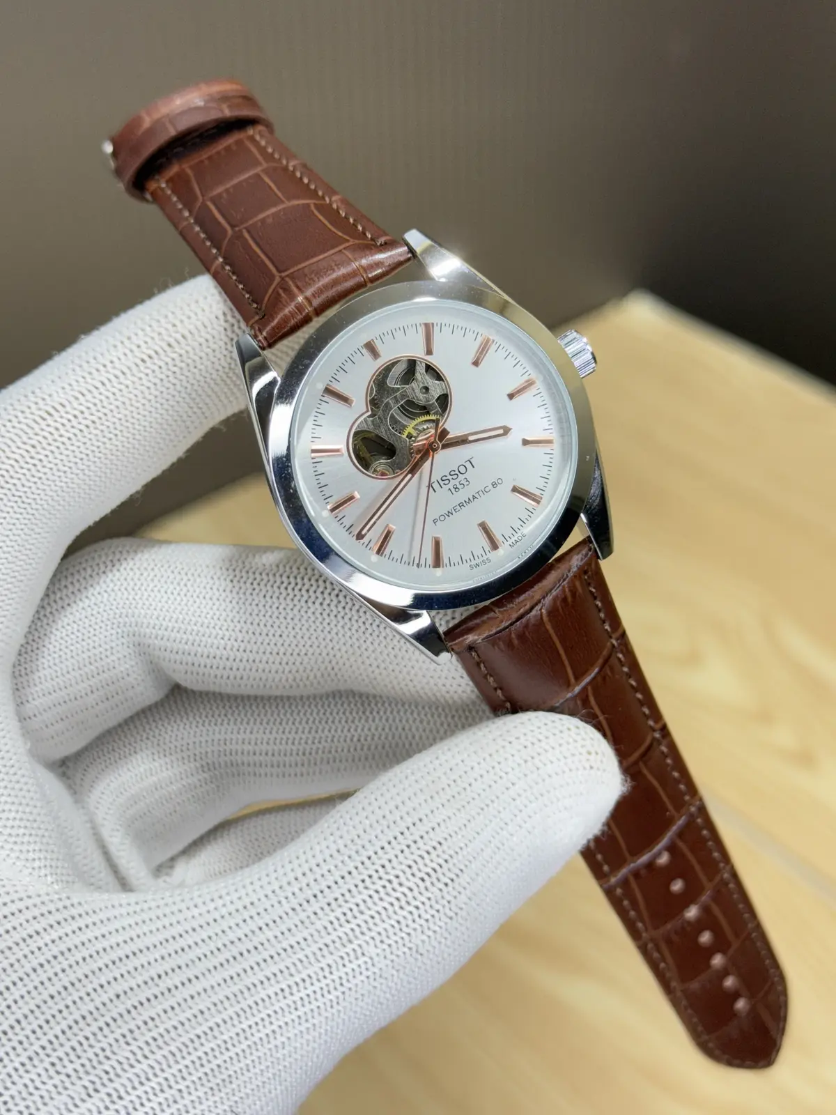Tissot Powermatic 80 Leather BrownWhite - Image 2