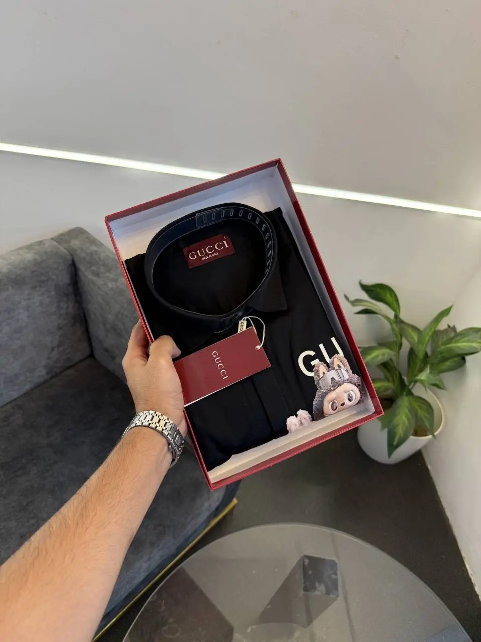 Gucci x labubu imported cotton satin shirt black - Image 3