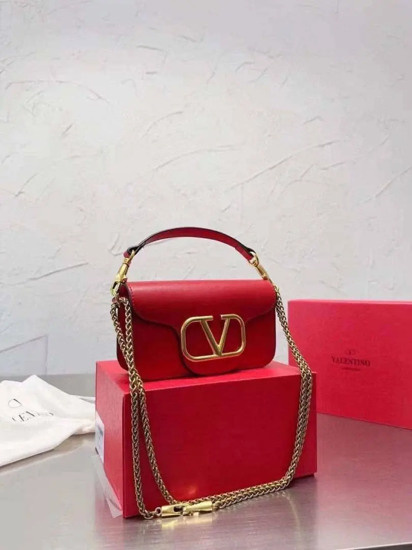 Valentino V Lock Red Small Shoulder Bag With Original Box