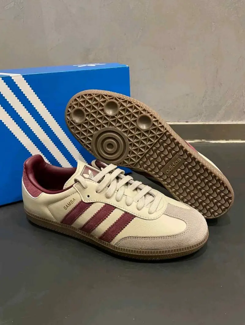 Adidas Samba OG Putty Grey Maroon Womens 1226 - Image 4