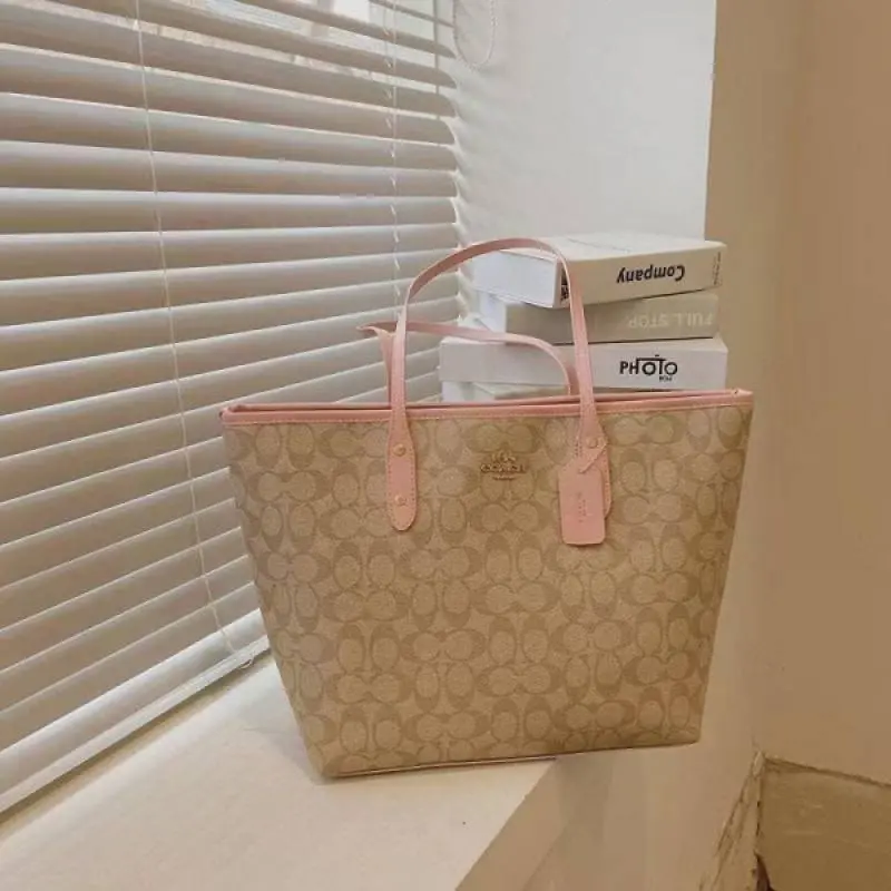 Coach Signature City Tote Bag With OG Box & Dust Bag (Beige Pink-1127) - Image 4