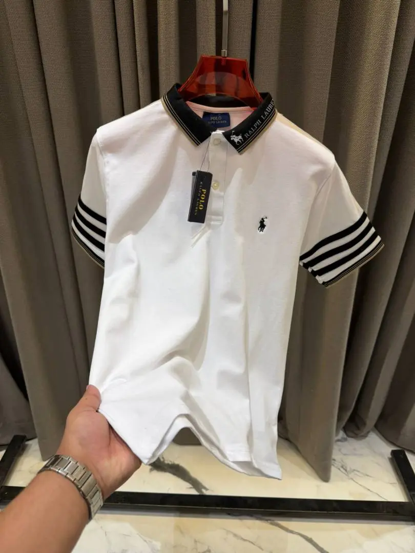 Ralph Lauren Chest Logo Stripe Sleeves Polo T-shirt White - Image 2