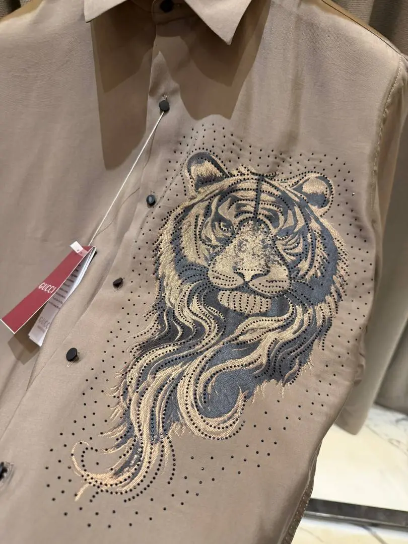 Gucci Tiger Diamond Logo Full Sleeves Shirt Coffee - Image 5