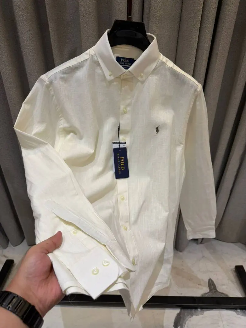 Ralph Lauren Chest Logo Full Sleeves Shirt Cream - Image 2