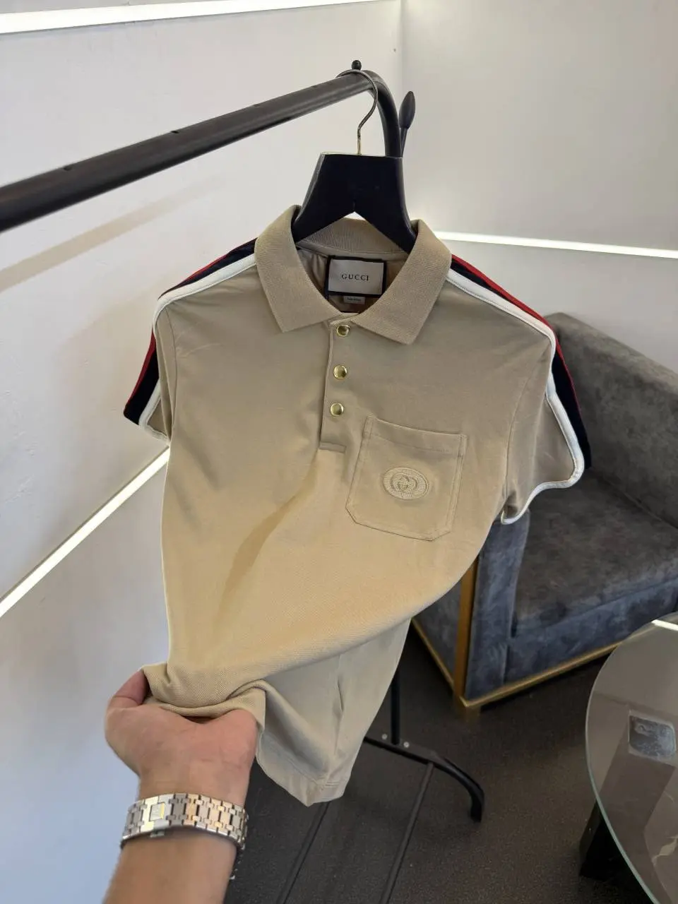 Gucci imported polo tshirt beige snap button sale - Image 2