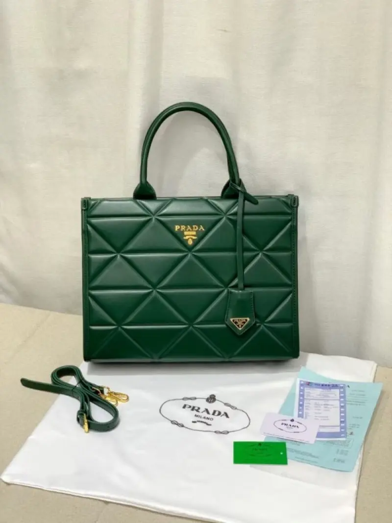 Prada Leather Symbole Tote Bag With OG Box & Dust Bag (Green-893) - Image 3