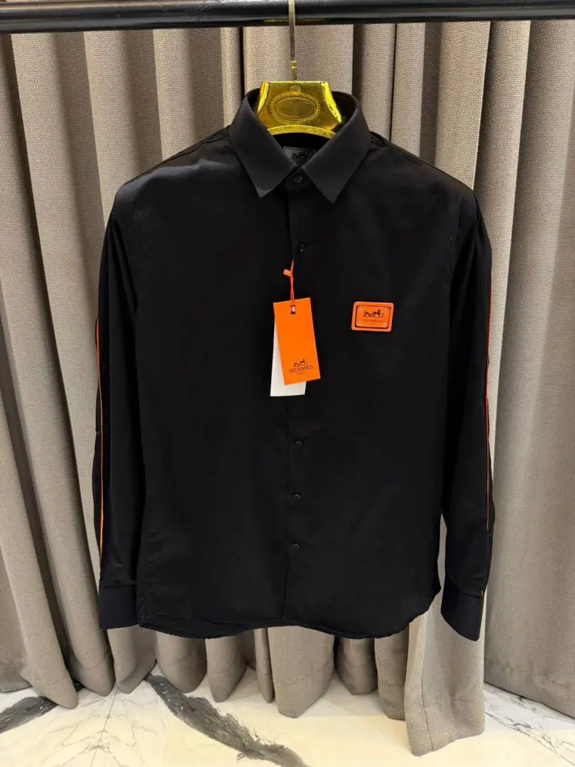 Hermes Chest Logo Box Pack Full Sleeves Shirt Black - Image 3