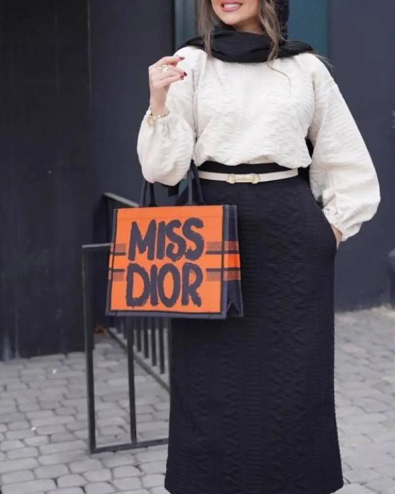 Miss Dioor Graffiti Book Large Tote With OG Box & Dust Bag & Scarf (Orange - 1031) - Image 5