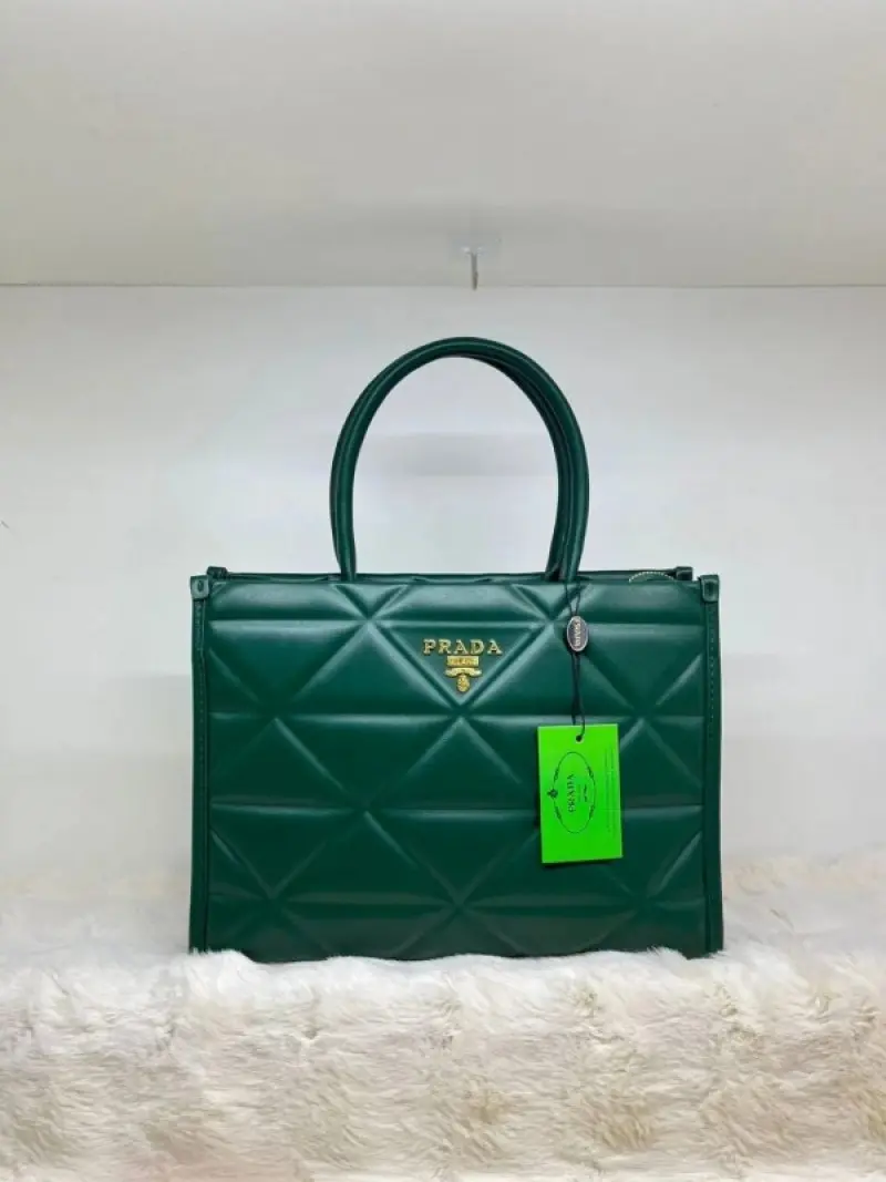 Prada Leather Symbole Tote Bag With OG Box & Dust Bag (Green-893) - Image 2