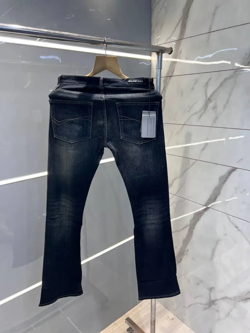 Balenciaga a Dark Shade Premium Imported Stretchable Lycra Fabric Boot Cut Denim with Embroidered Design 2953 - Image 3